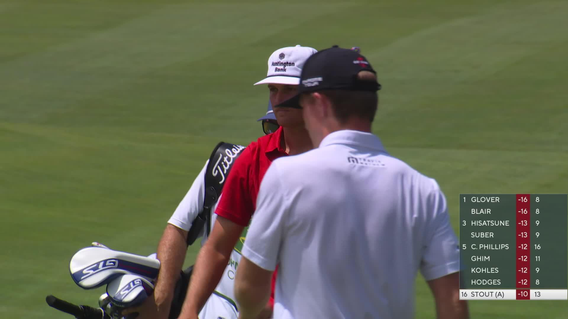 Preston Stout drains 8-inch putt for birdie on No. 14 at John Deere