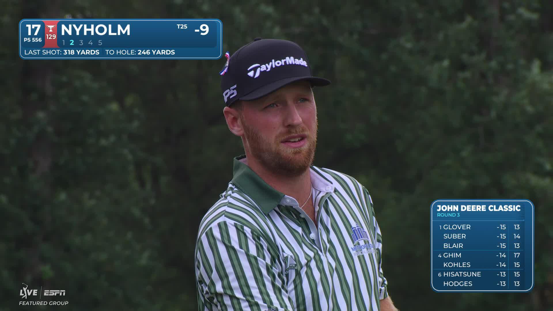 Pontus Nyholm drains 6-foot putt for birdie on No. 17 at John Deere