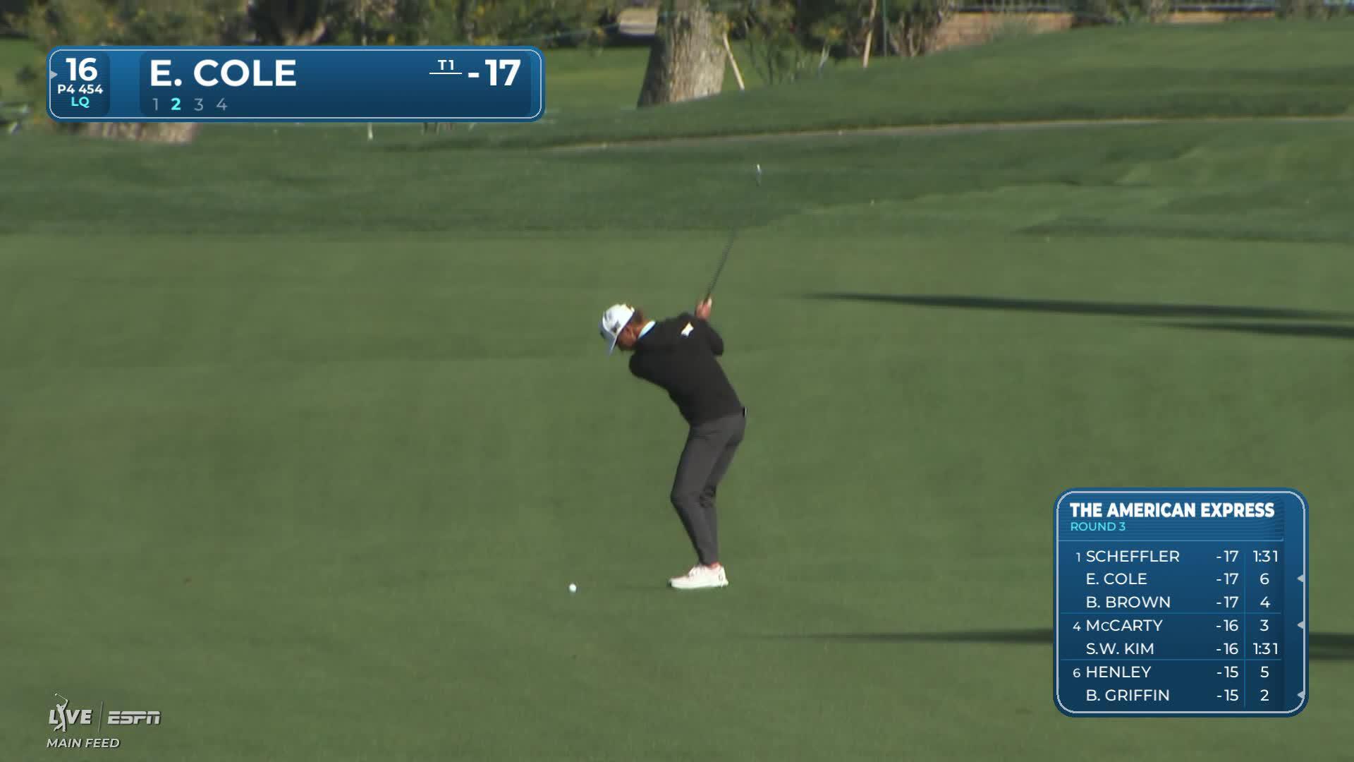 Eric Cole makes birdie on No. 16 at The American Express