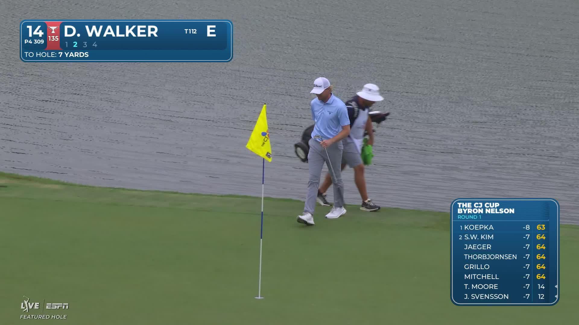 Danny Walker holes 22-foot shot from rough for eagle on No. 14 at THE CJ CUP