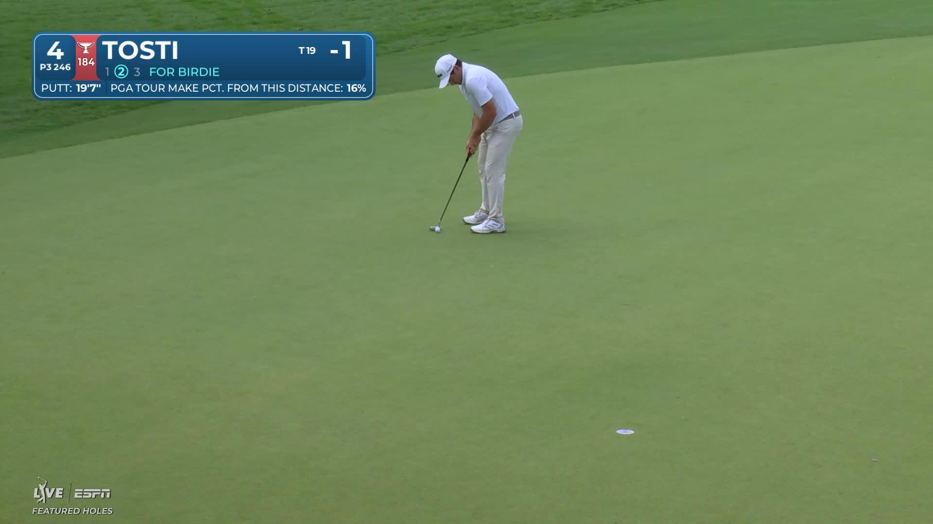 Alejandro Tosti drains 20-foot birdie putt on No. 4 at Charles Schwab