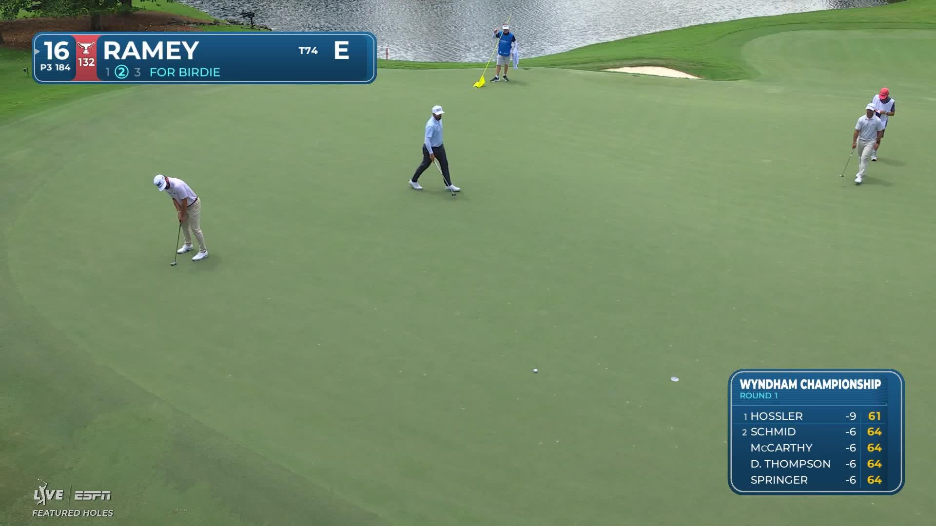 Chad Ramey sinks 27-foot birdie putt on No. 16 at Wyndham