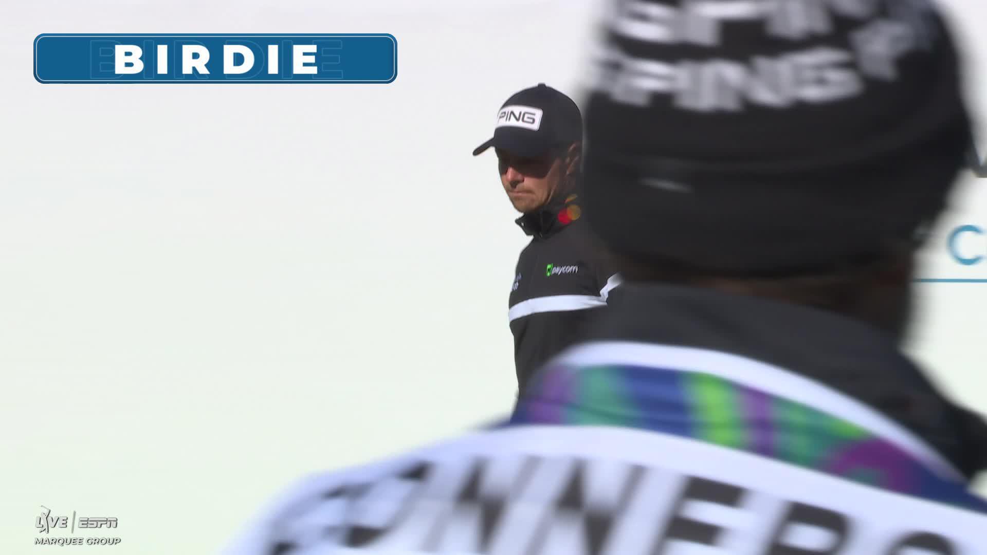 Viktor Hovland holes out from 25 feet for birdie on No. 16 at Valspar