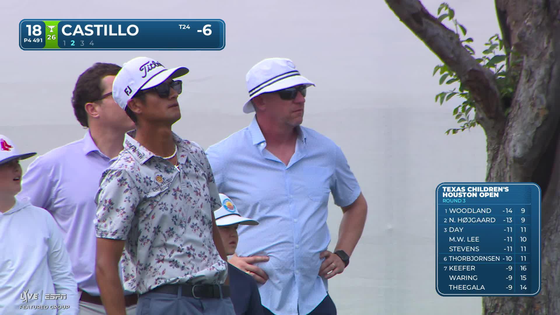 Ricky Castillo hits 185-yard approach to 16 feet, sets up birdie on No. 18 at Texas Children's