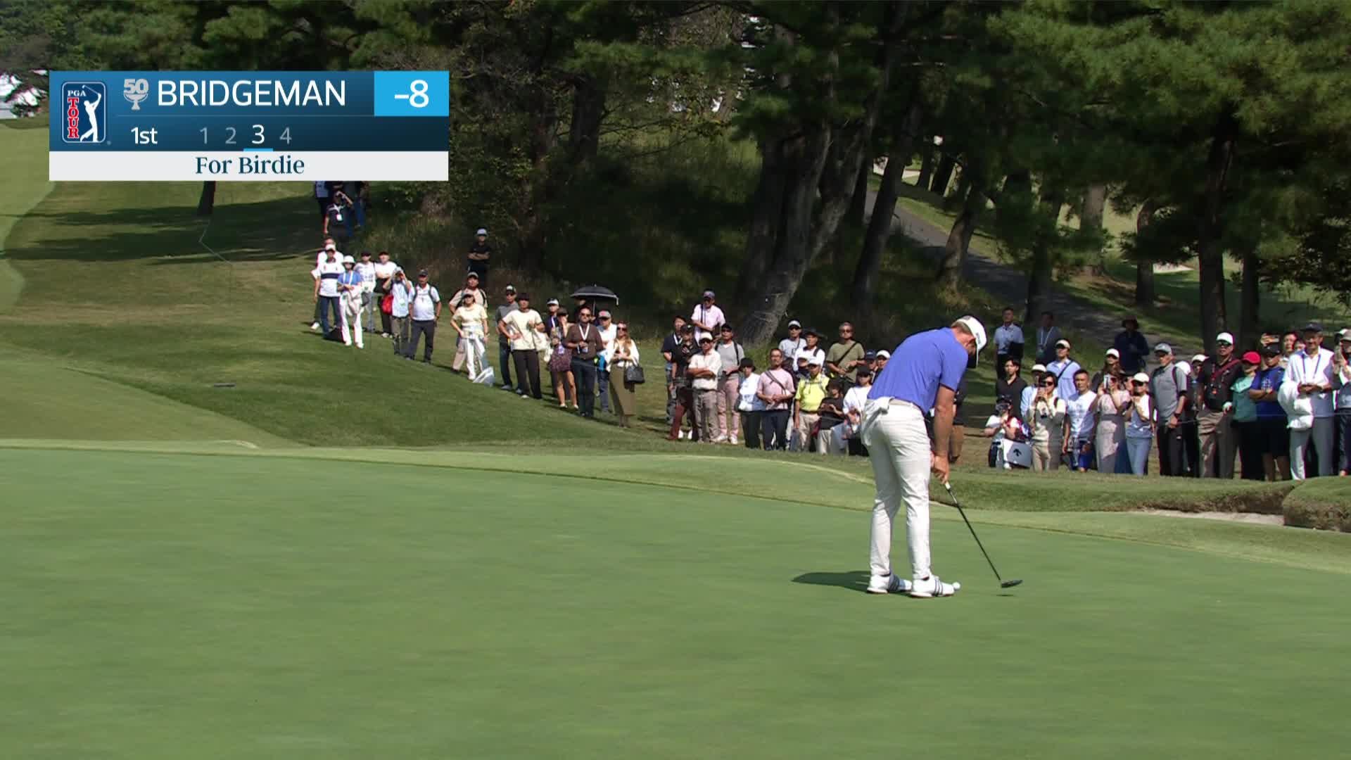 Jacob Bridgeman sinks 17-foot birdie putt on No. 1 at Baycurrent