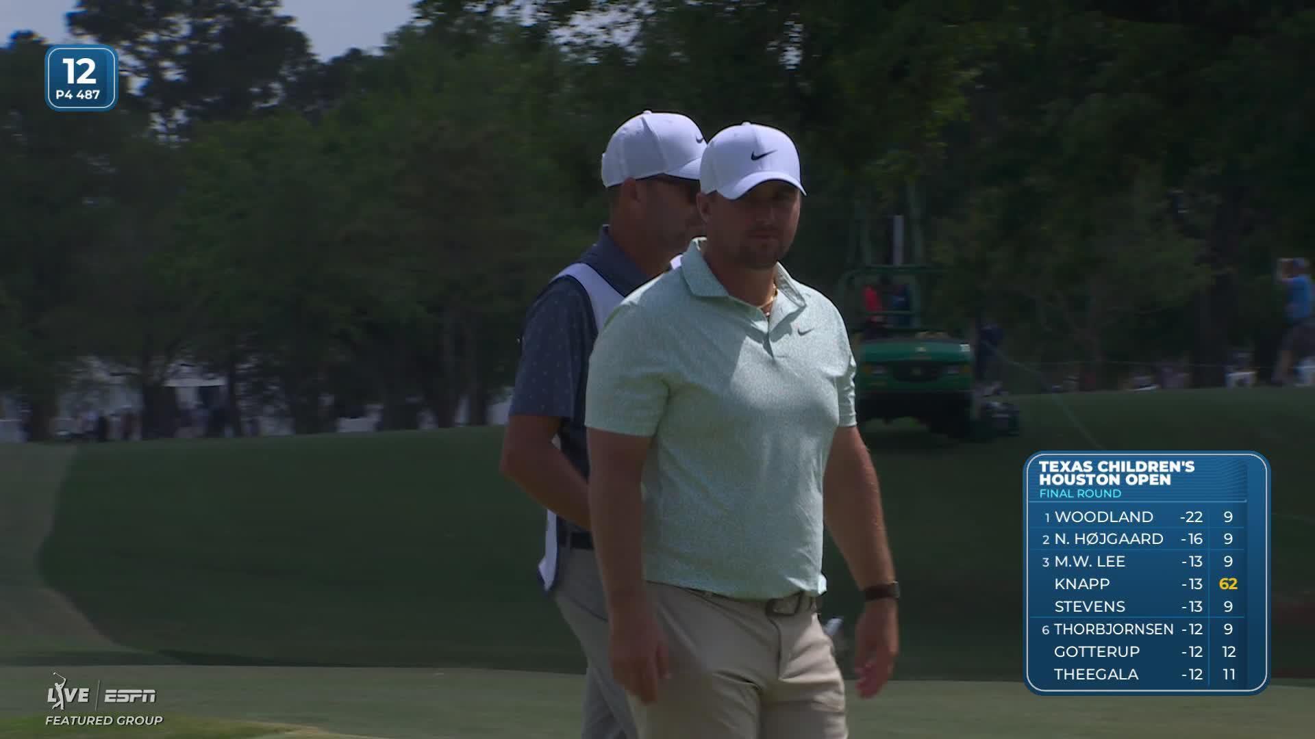Chris Gotterup sinks 3-foot birdie putt on No. 12 at Texas Children's