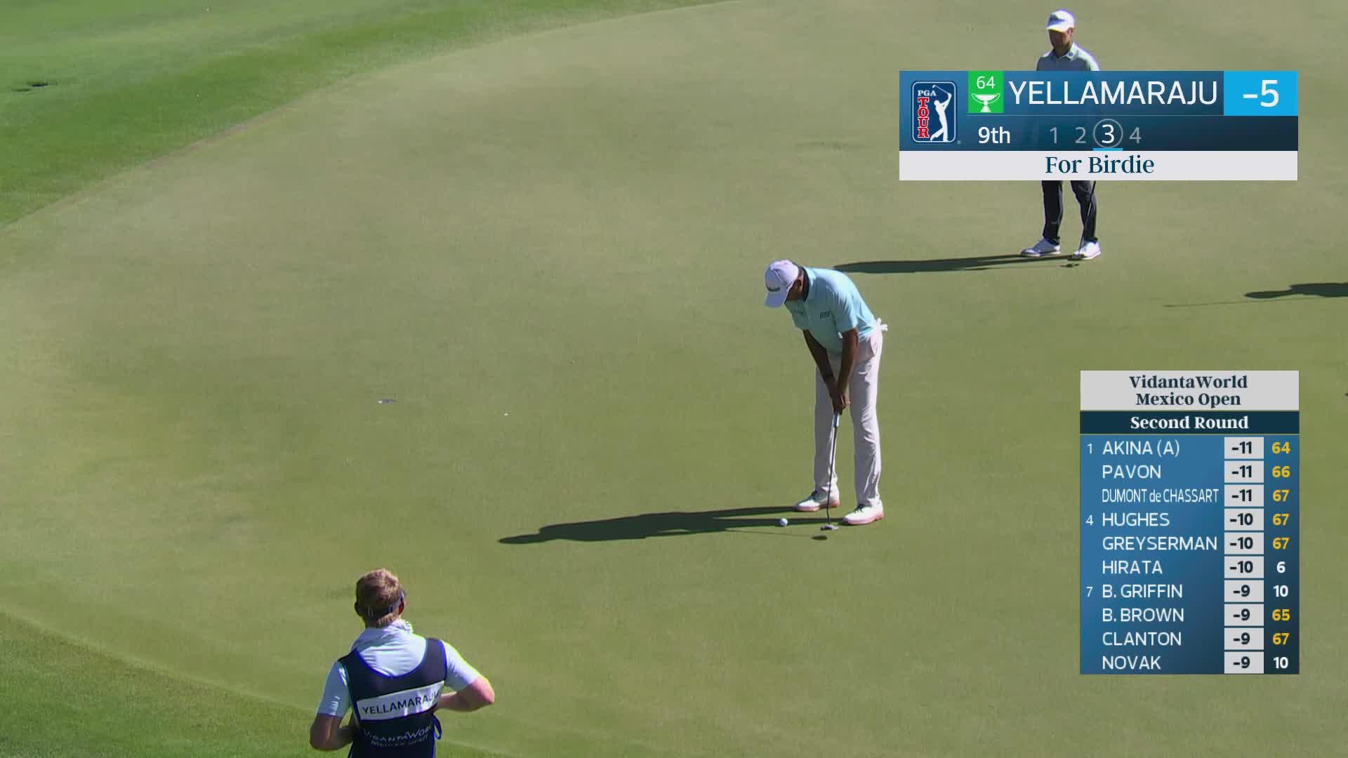 Sudarshan Yellamaraju sinks 17-foot birdie putt on No. 9 at Mexico Open