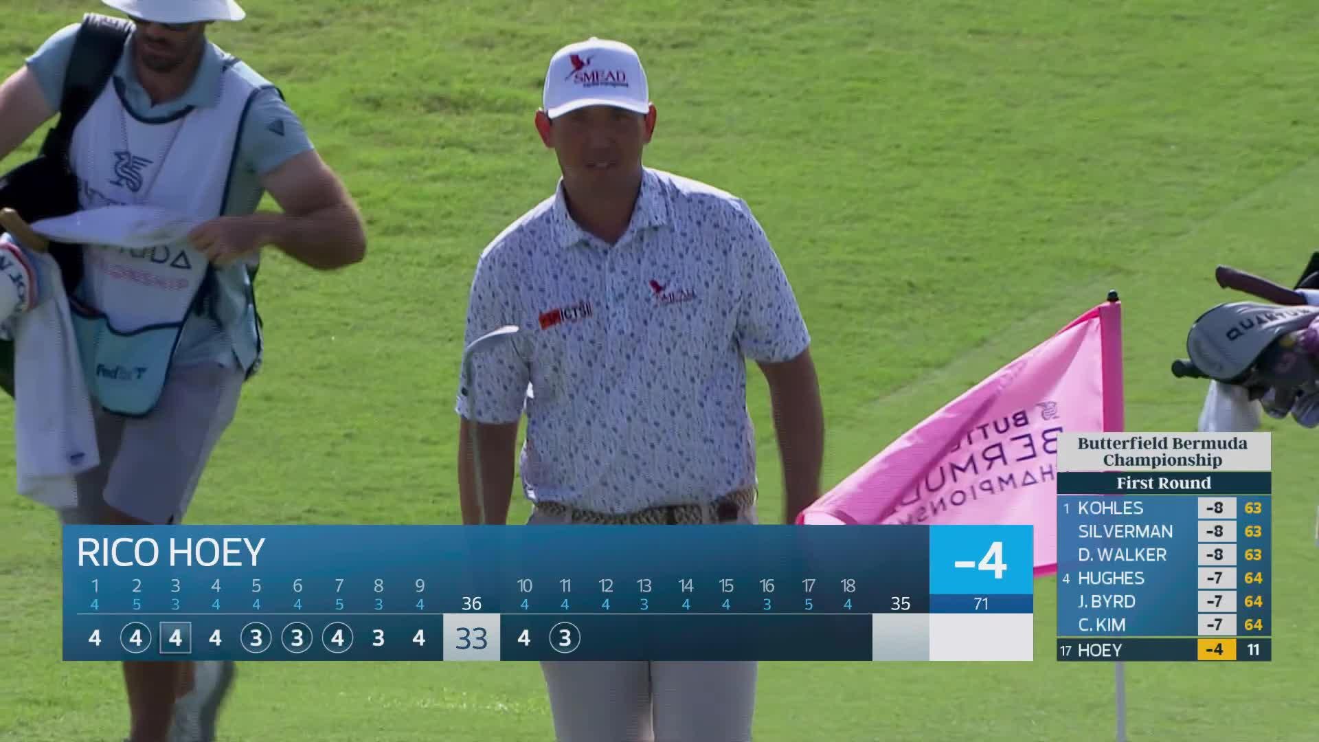 Rico Hoey holes 39-foot shot for birdie on No. 11 at Butterfield Bermuda