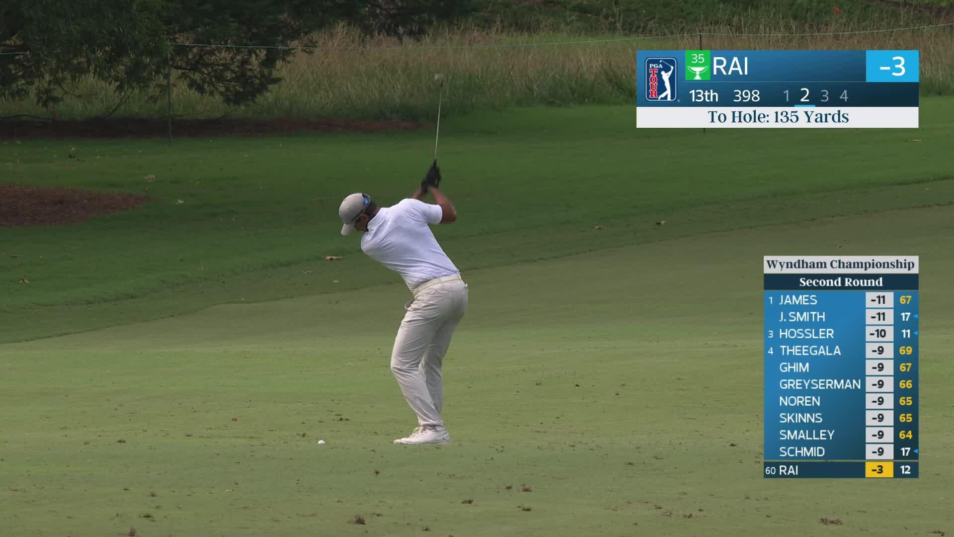 Aaron Rai's 137-yard approach sets up birdie on No. 13 at Wyndham