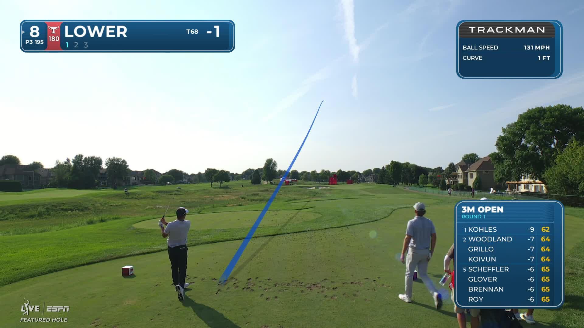 Justin Lower sinks 18-foot putt for birdie on No. 8 at 3M Open