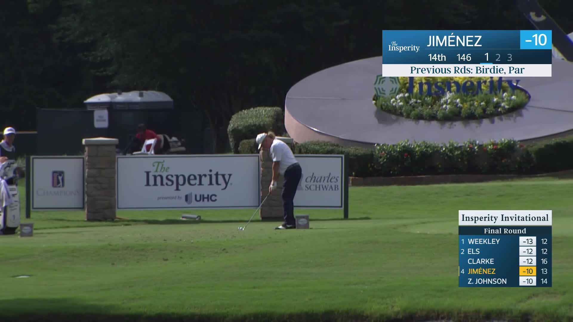 Miguel Angel Jiménez makes birdie on No. 14 at Insperity Invitational