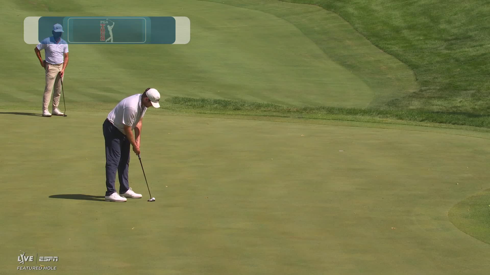 Harry Higgs drains 25-foot birdie putt on No. 13 at John Deere