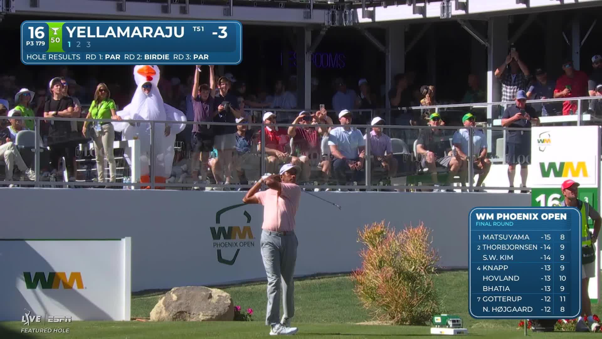 Sudarshan Yellamaraju hits 181-yard tee shot to 14 feet, makes birdie on No. 16 at WM Phoenix Open