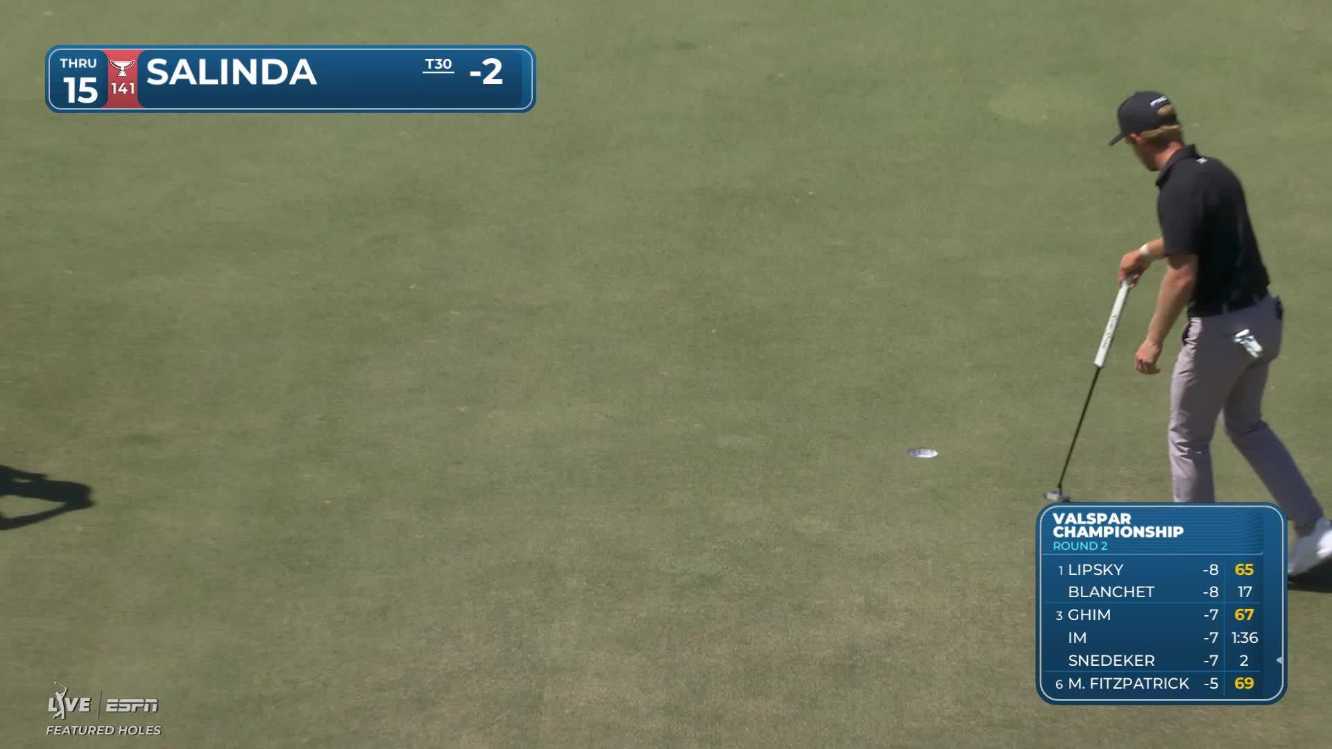 Isaiah Salinda buries 30-foot birdie putt on No. 15 at Valspar