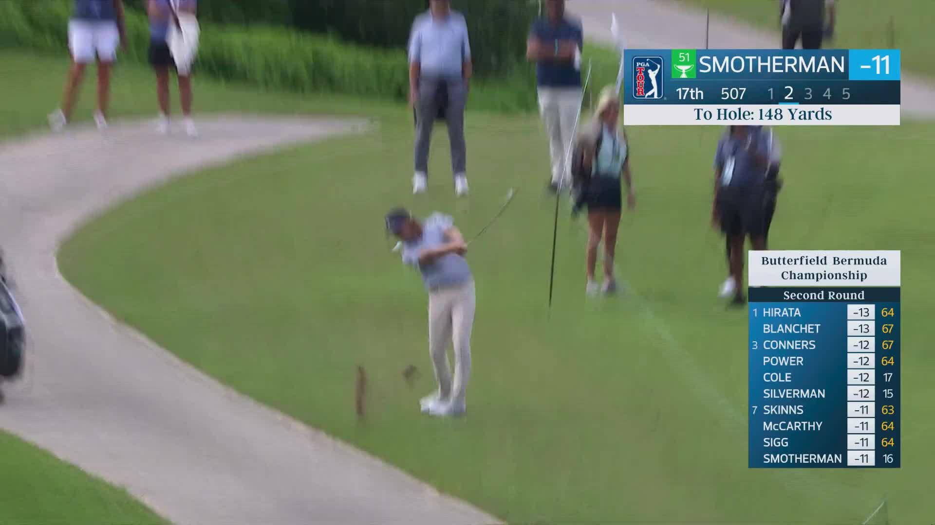 Austin Smotherman sinks 4-foot birdie putt on No. 17 at Butterfield Bermuda