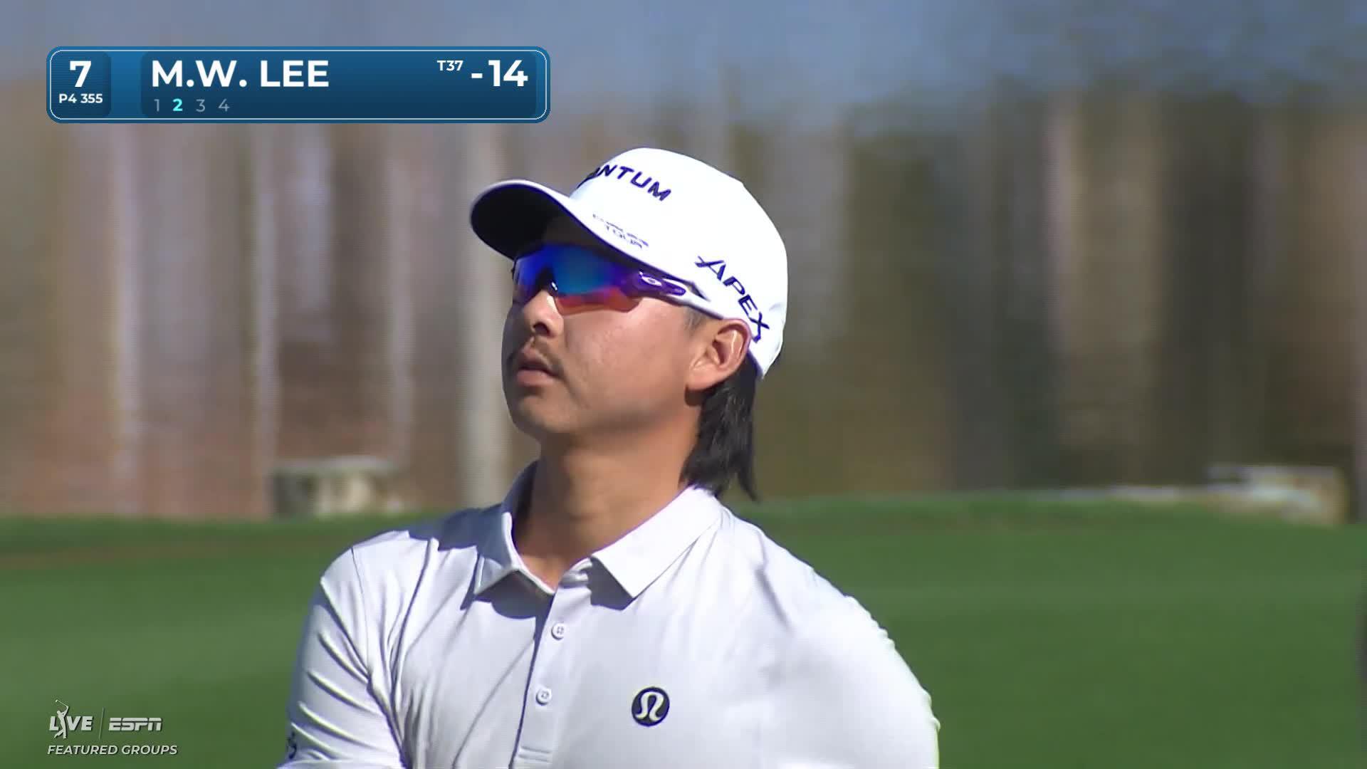 Min Woo Lee hits 100-yard approach to 6 feet, sets up birdie on No 7
