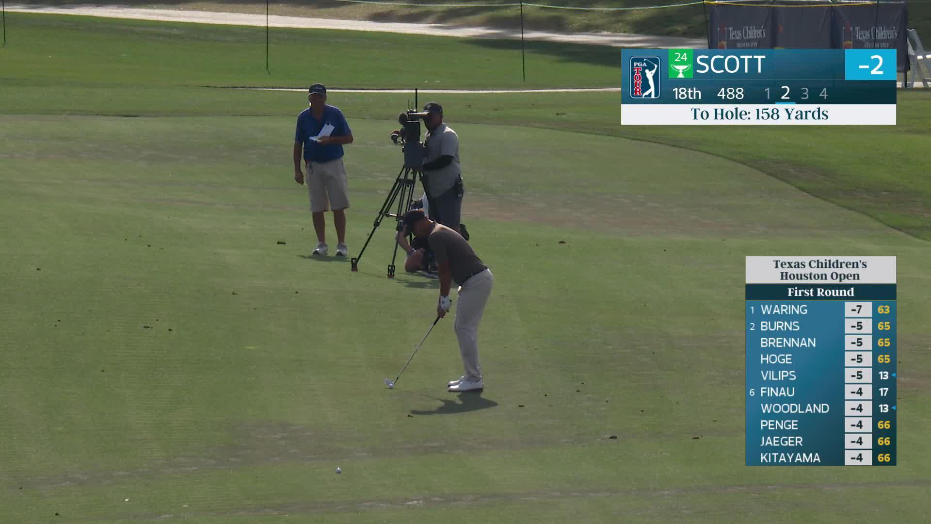 Adam Scott hits 156-yard approach to 14 feet, sets up birdie on No. 18 at Texas Children's