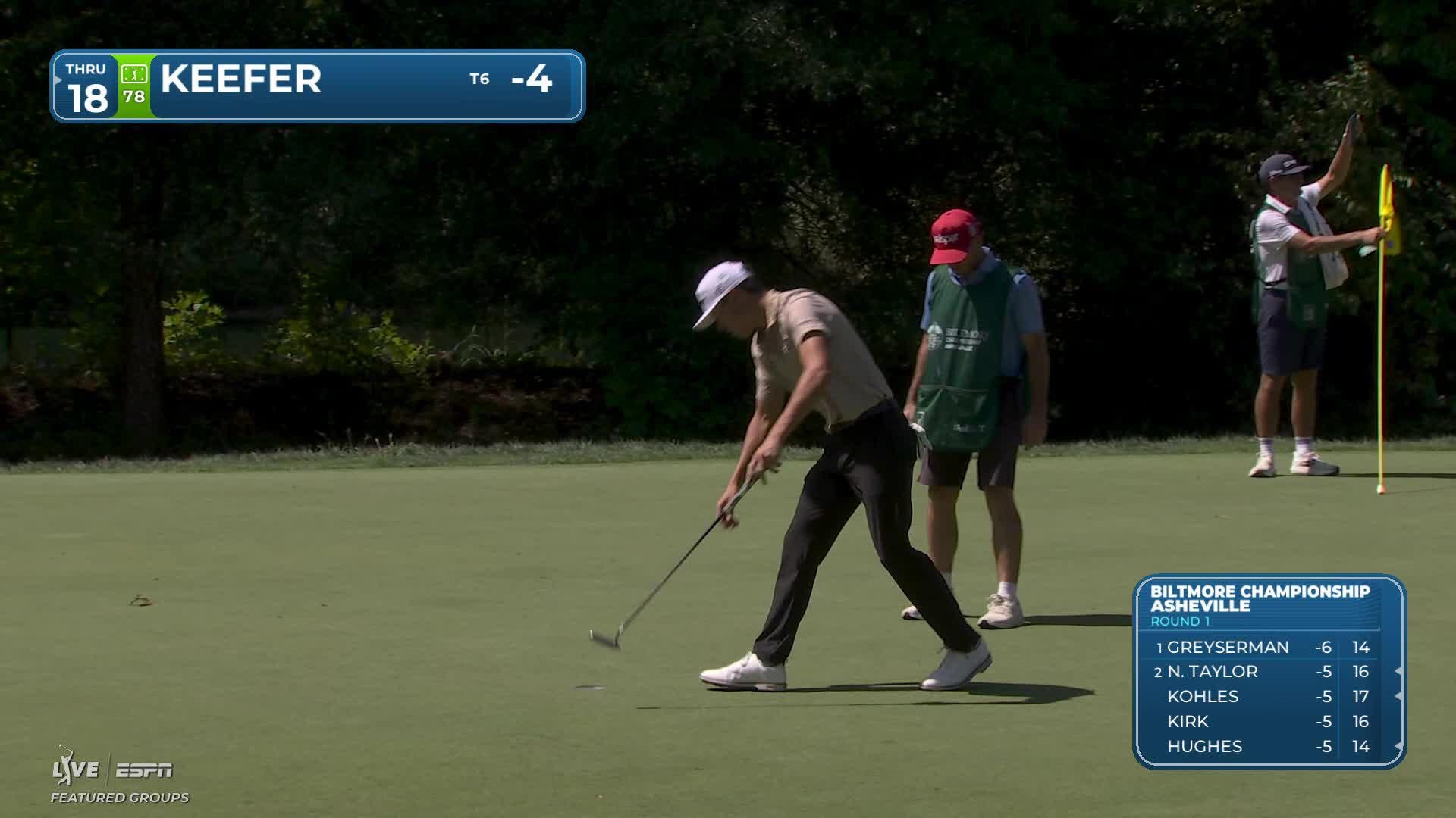 John Keefer sinks 24-foot birdie putt on No. 9 at Biltmore Championship