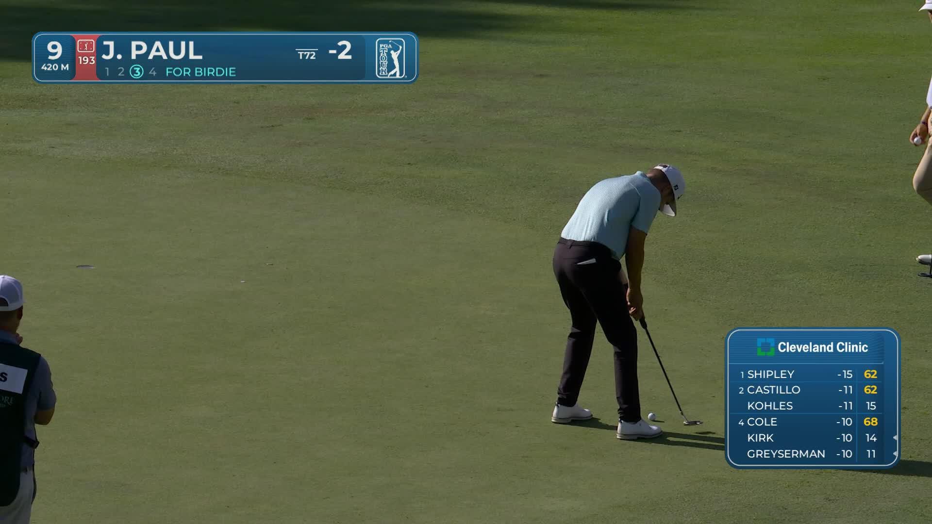 Jeremy Paul sinks 17-foot putt for birdie on No. 9 at Biltmore Championship