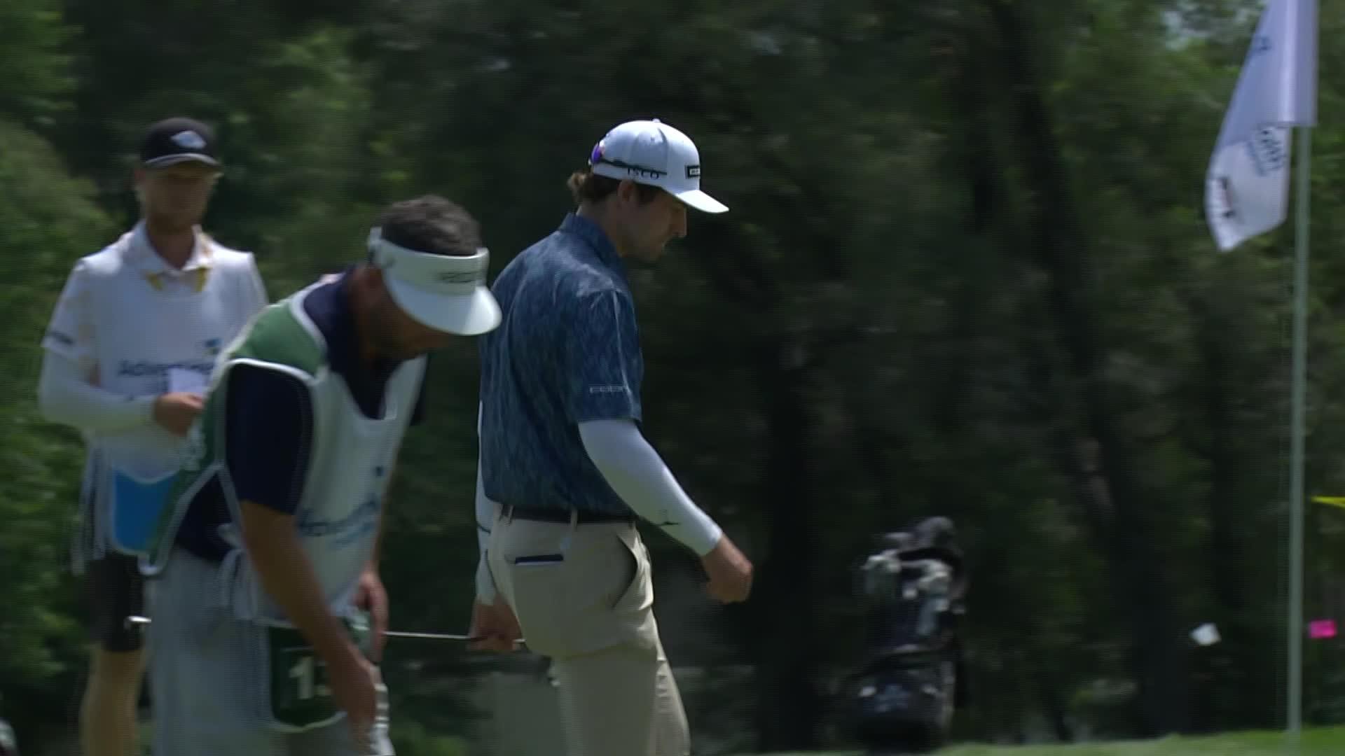 John Marshall Butler sinks a 61-foot birdie putt on No. 8 at AdventHealth