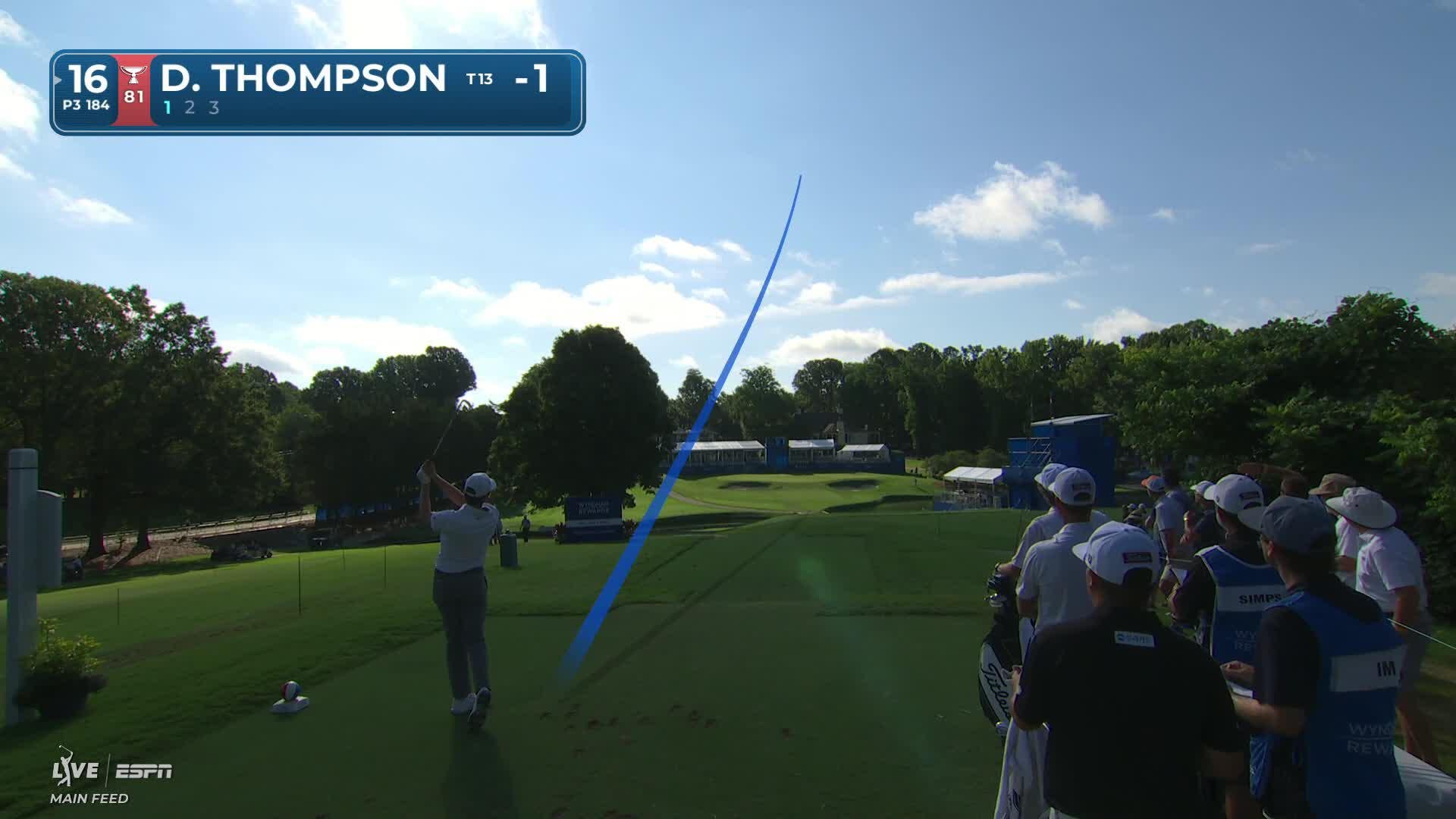 Davis Thompson hits tee shot to 4 feet, sets up birdie on No. 16 at Wyndham