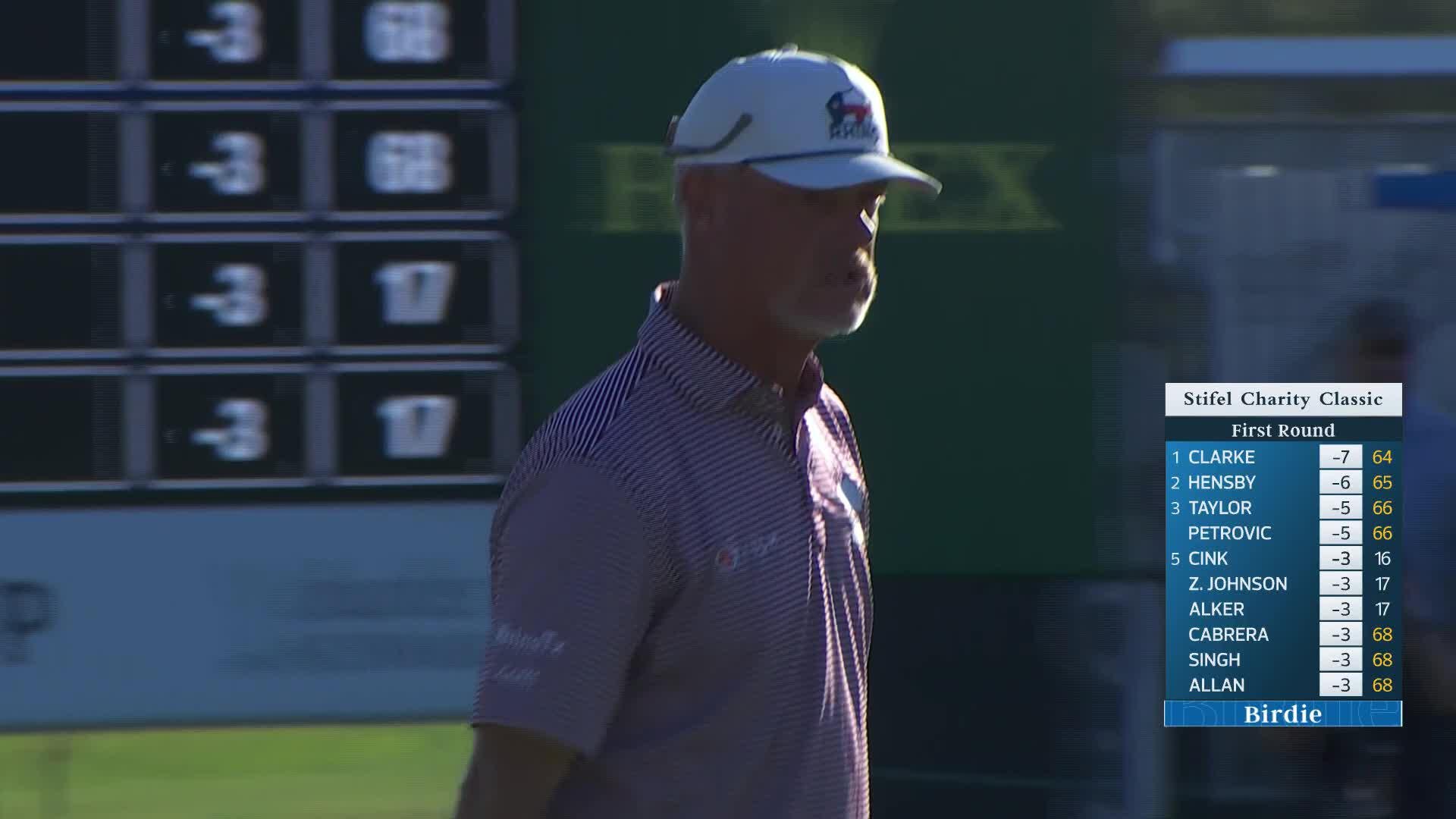 Tag Ridings makes birdie putt on No. 18 at Stifel Charity Classic
