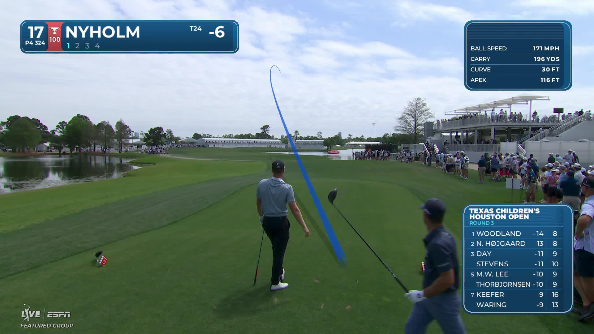 Pontus Nyholm drives 327 yards to 30 feet, sets up birdie on No. 17 at Texas Children's