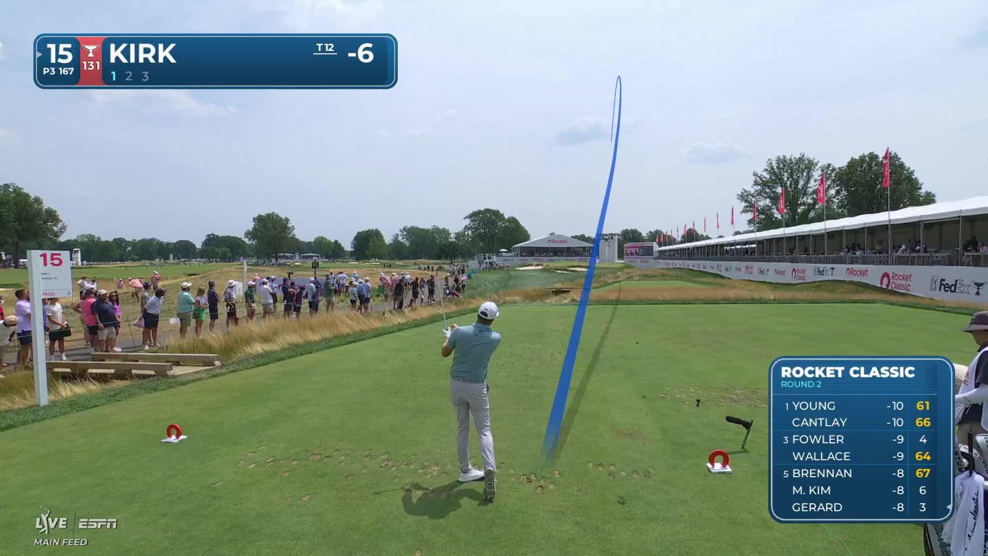 Chris Kirk hits tee shot to 6 feet, sets up birdie on No. 15 at Rocket Classic