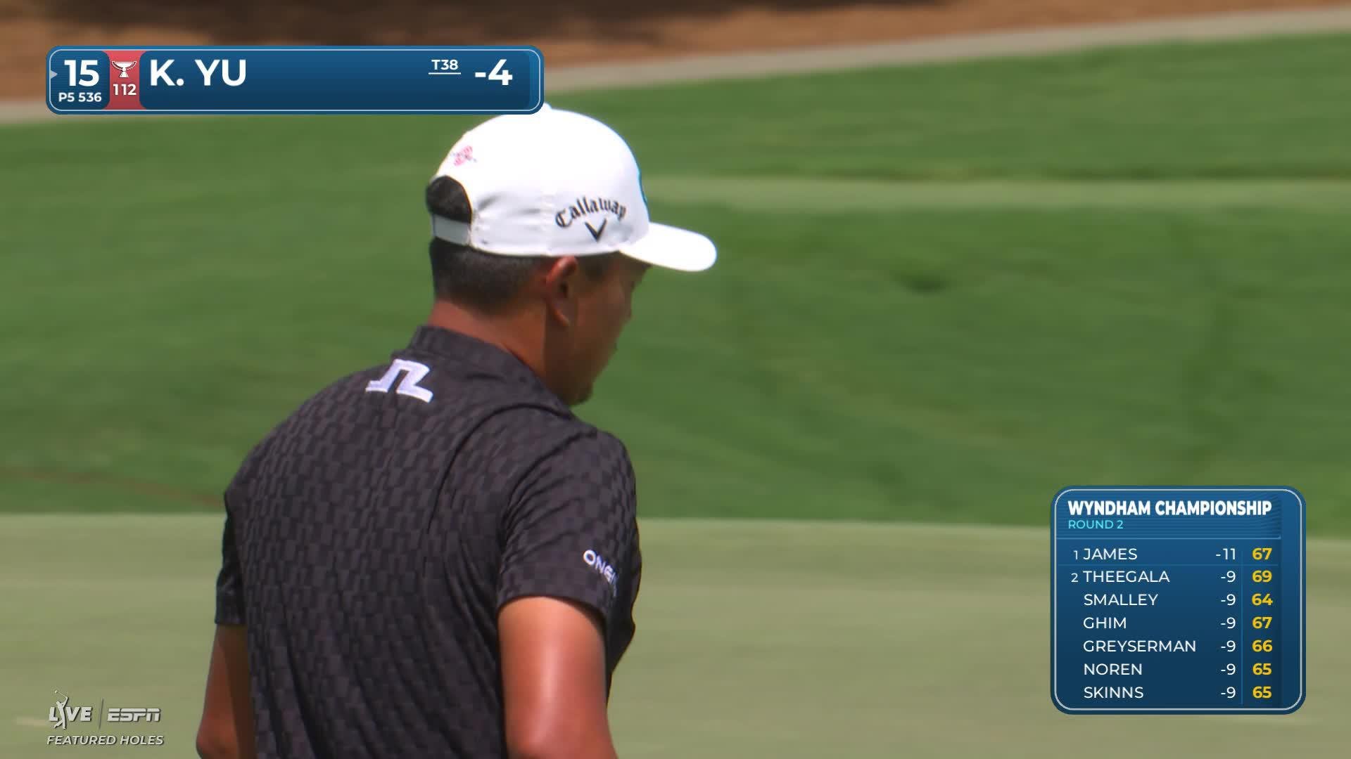 Kevin Yu taps in 21-inch putt for birdie on No. 15 at Wyndham