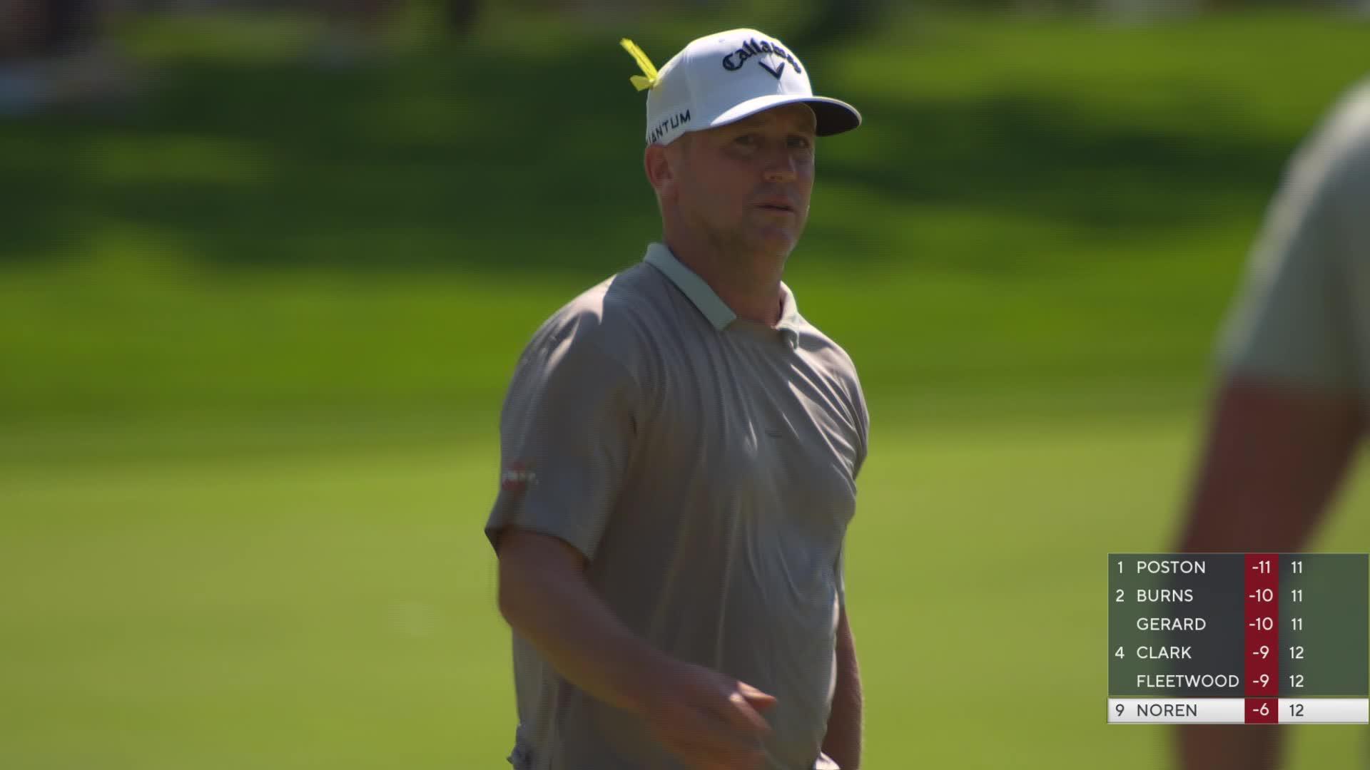 Alex Noren drains 16-foot birdie putt on No. 13 at the Memorial