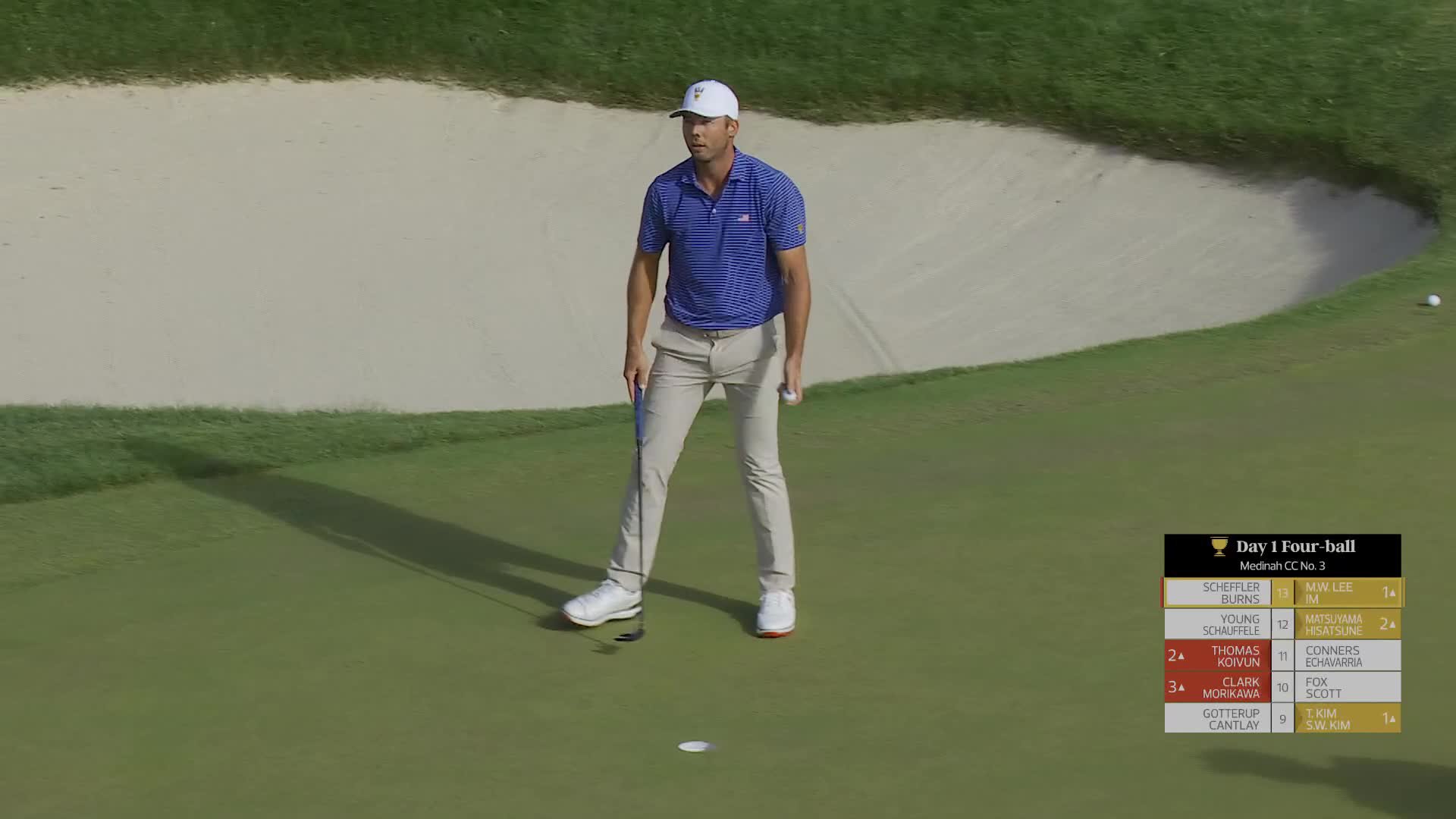 Sam Burns makes birdie on No. 14 at the 2026 Presidents Cup