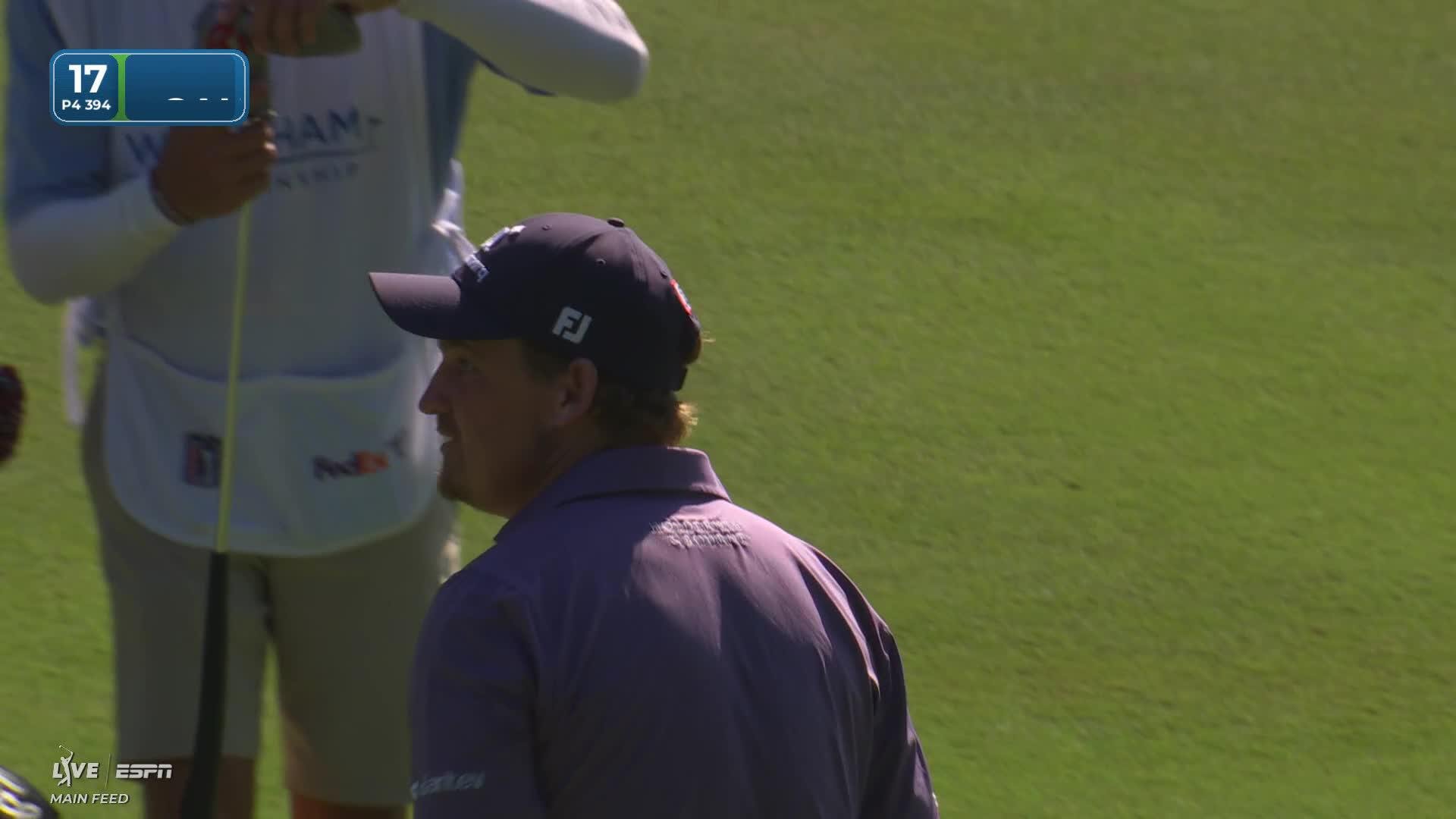 Bud Cauley gets up-and-down from 107 yards for birdie on No. 17 at Wyndham
