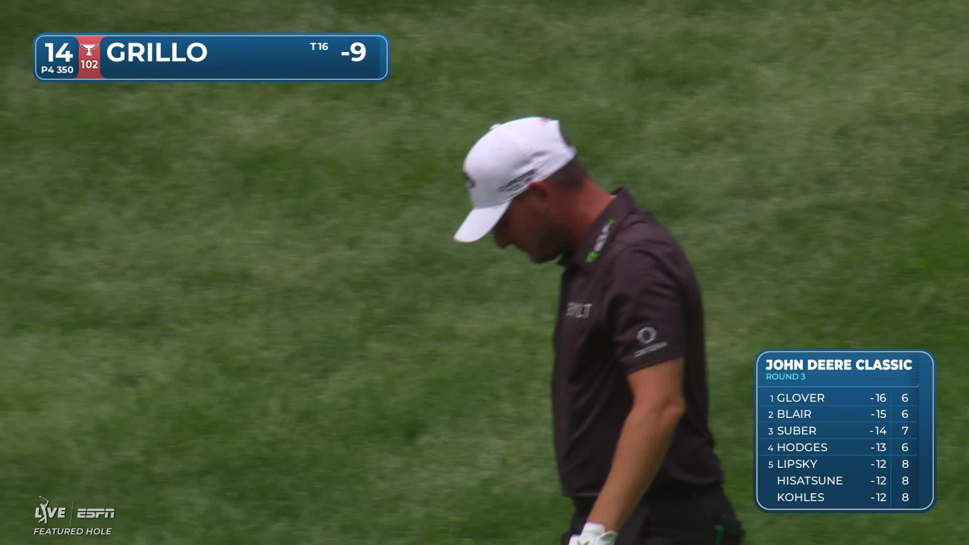 Emiliano Grillo drains 11-foot birdie putt on No. 14 at John Deere