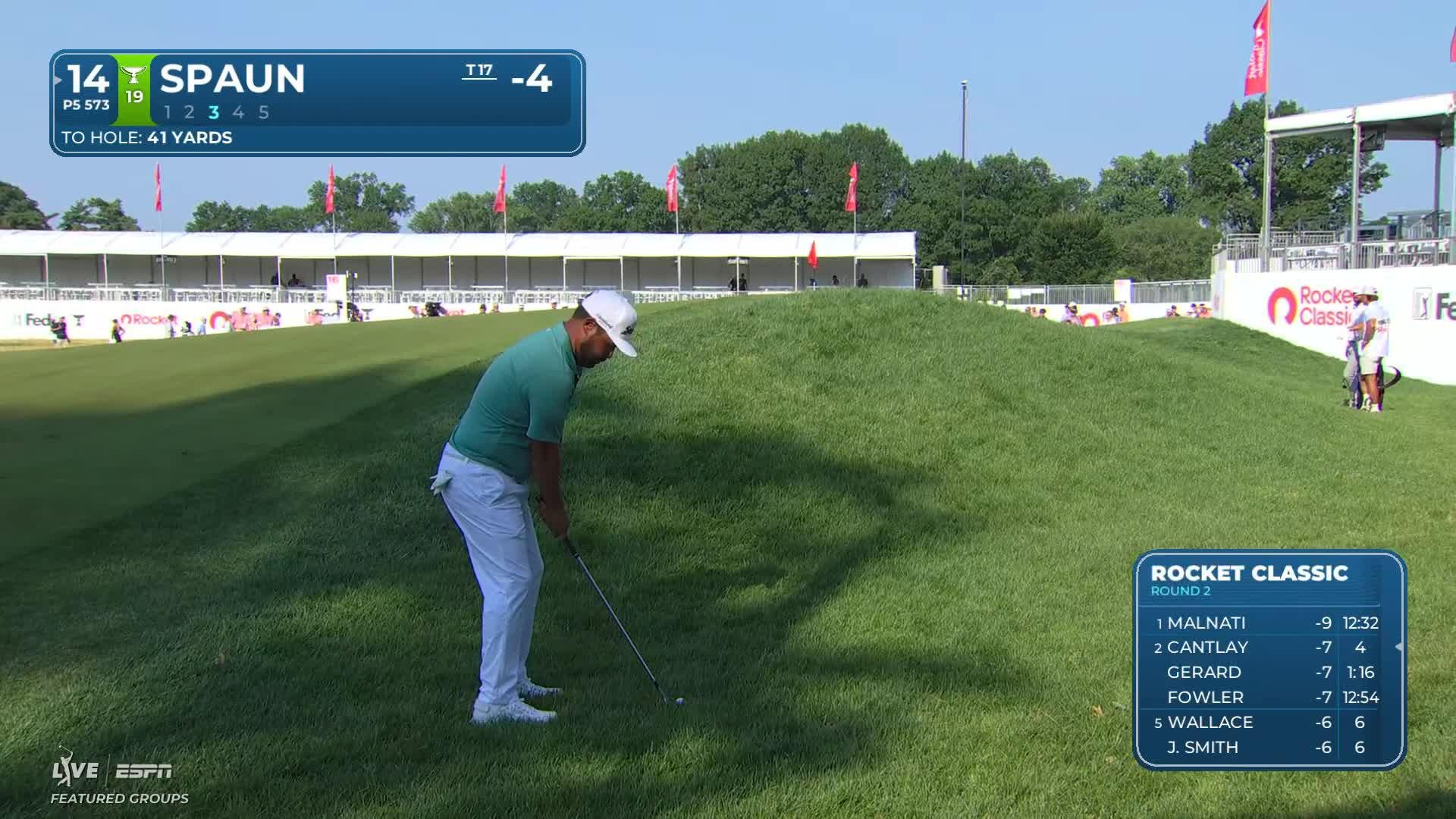 J.J. Spaun holes 41-yard shot from rough for eagle on No. 14 at Rocket Classic