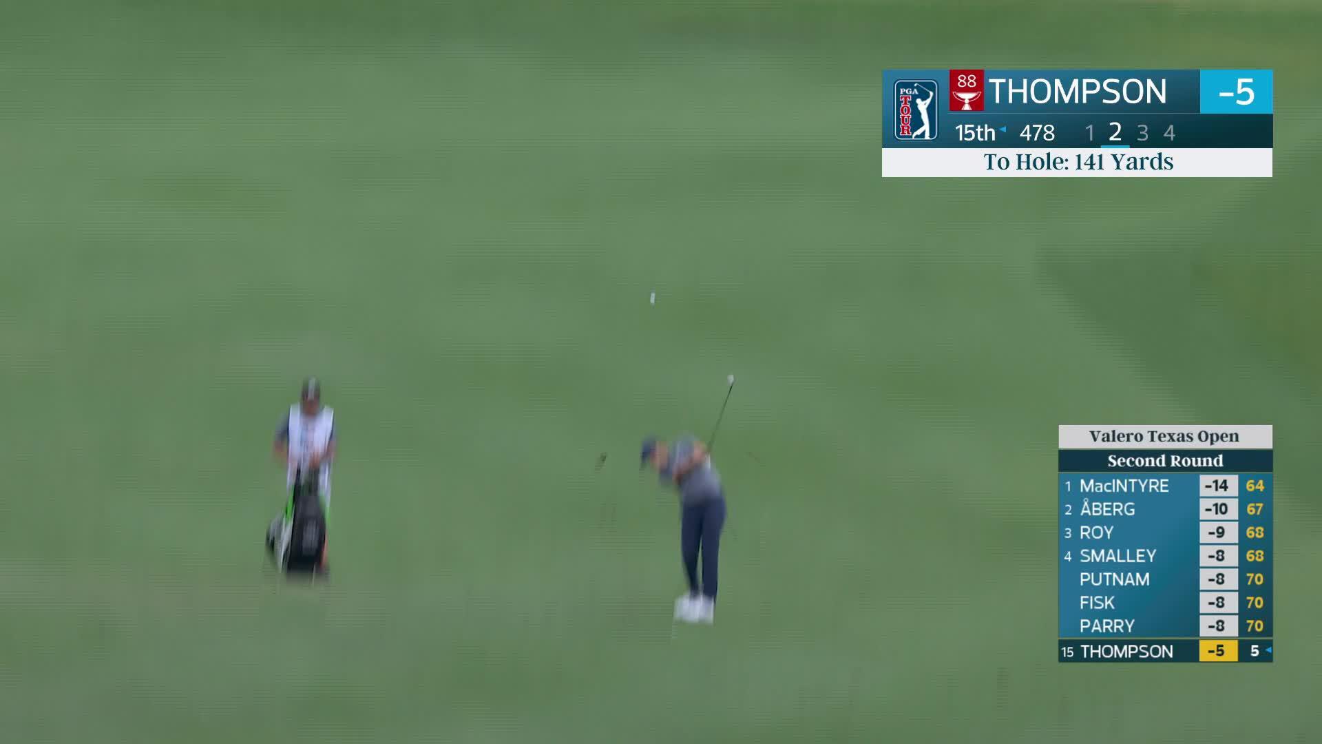 Davis Thompson hits 142-yard approach to 4 feet, sets up birdie on No. 15 at Valero