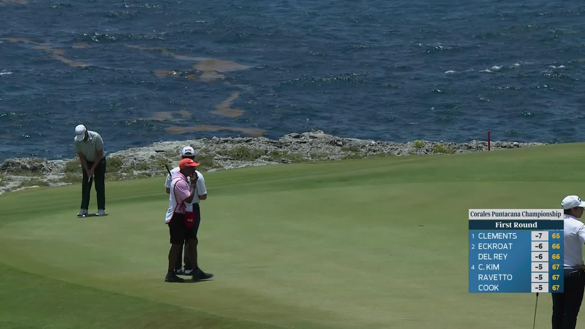 Manuel Elvira sinks 18-foot putt for birdie on No. 9 at Corales Puntacana