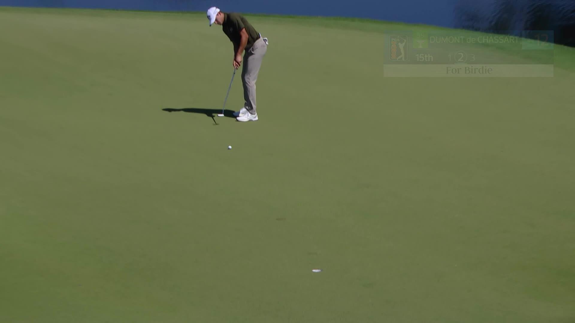 Adrien Dumont de Chassart sinks 27-foot birdie putt on No. 15 at Mexico Open