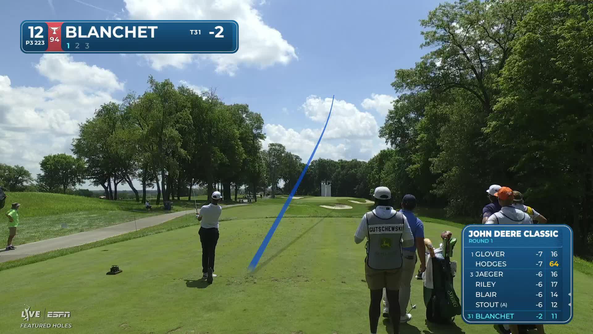 Chandler Blanchet hits tee shot to 5 feet, sets up birdie on No. 12 at John Deere