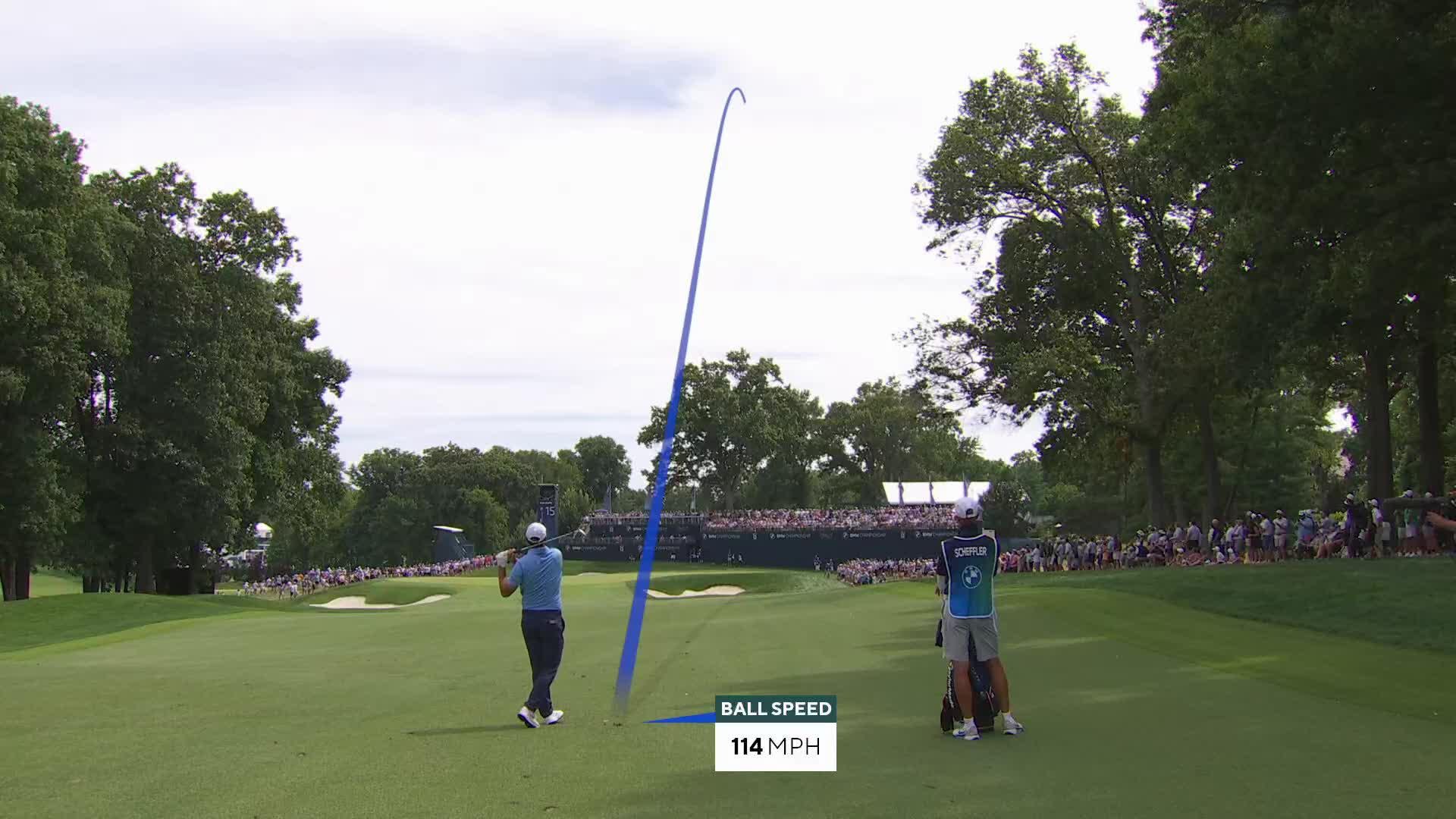 Scottie Scheffler holes 22-foot shot from rough for birdie on No. 15 at BMW Championship