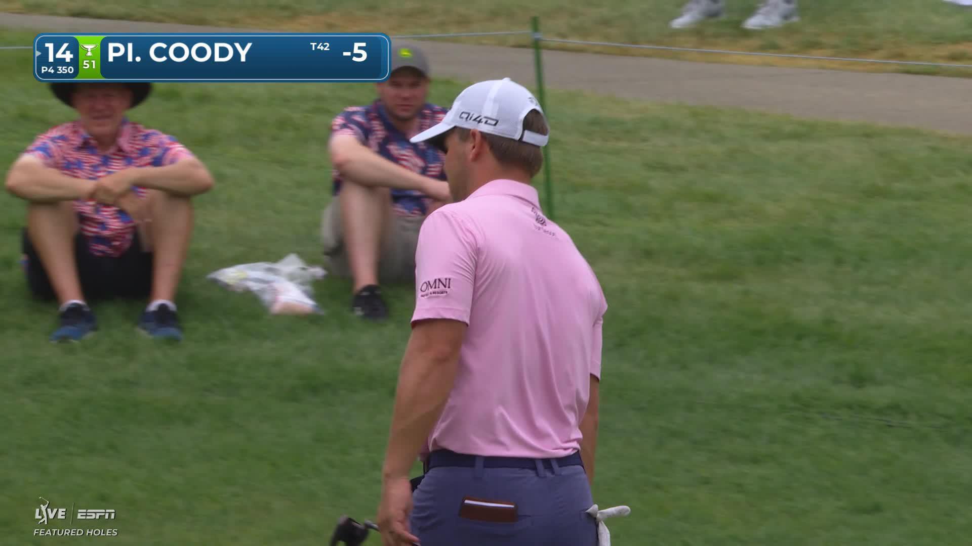 Pierceson Coody sinks 4-foot putt for birdie on No. 14 at John Deere