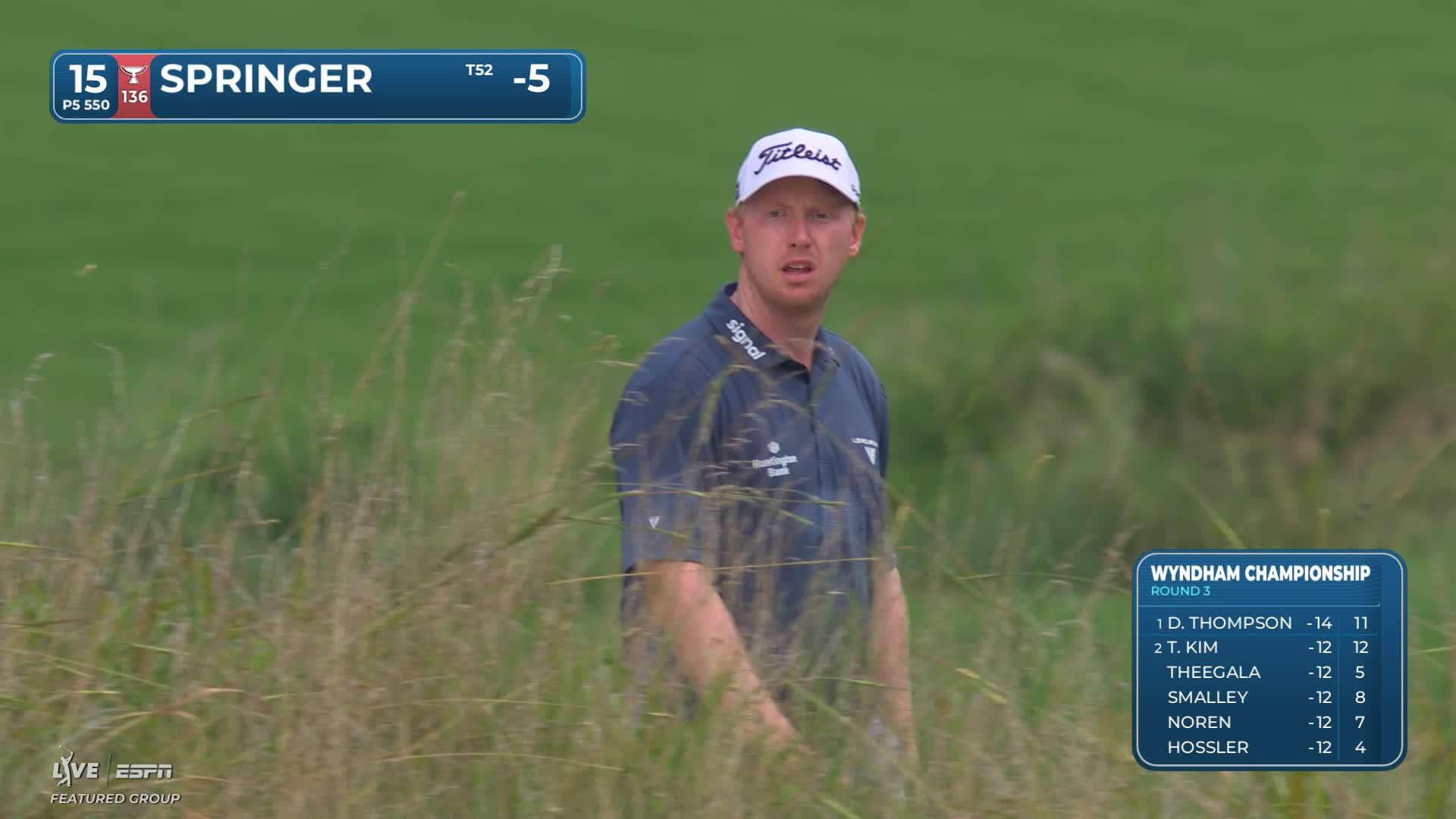 Hayden Springer makes a 3-foot putt for birdie on No. 15 at Wyndham
