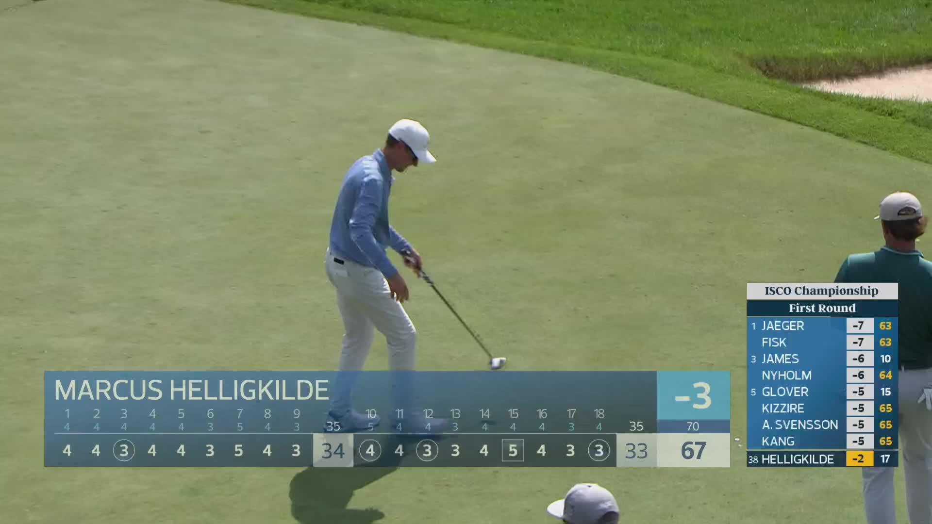 Marcus Helligkilde sinks 14-foot putt for birdie on No. 18 at ISCO Championship