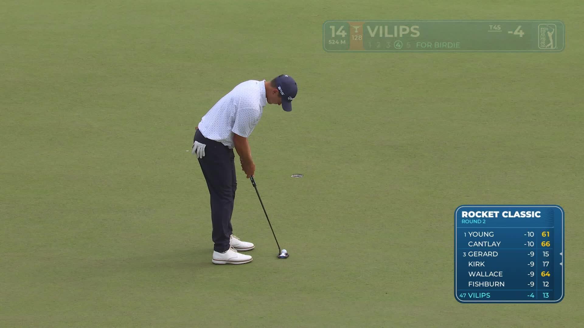 Karl Vilips sinks 7-foot putt for birdie on No. 14 at Rocket Classic
