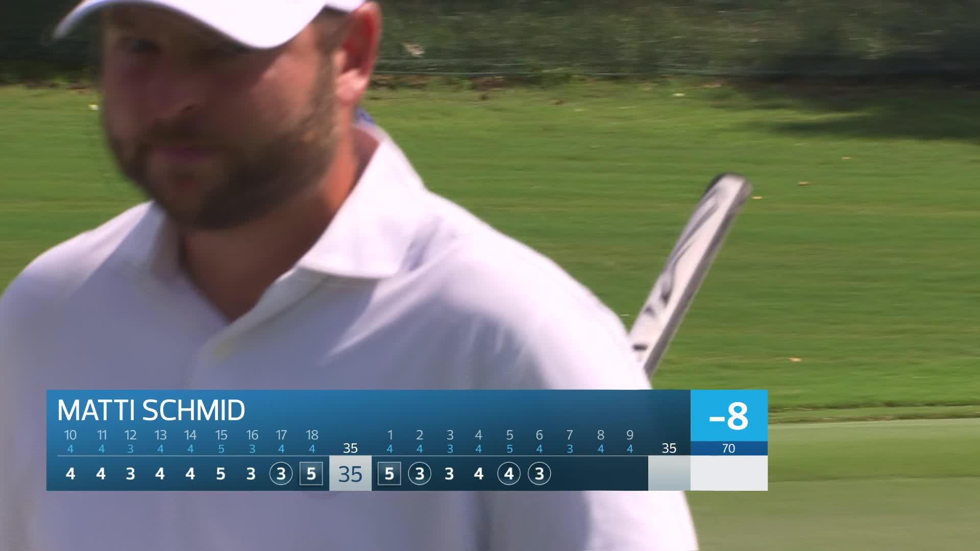 Matti Schmid sinks 16-foot birdie putt on No. 6 at Wyndham