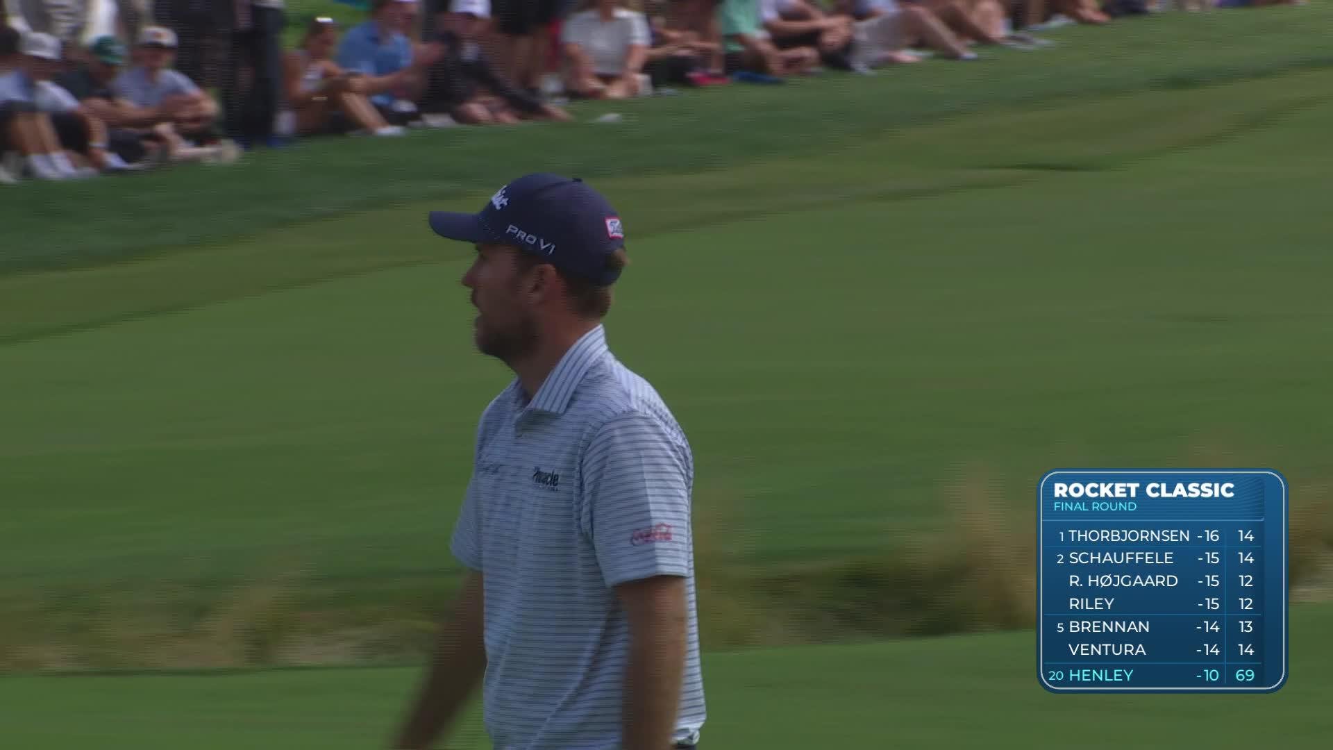 Russell Henley sinks 51-foot birdie putt on No. 18 at Rocket Classic