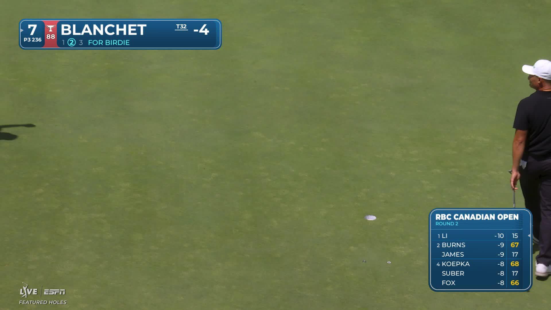 Chandler Blanchet sinks 18-foot putt for birdie on No. 7 at RBC Canadian