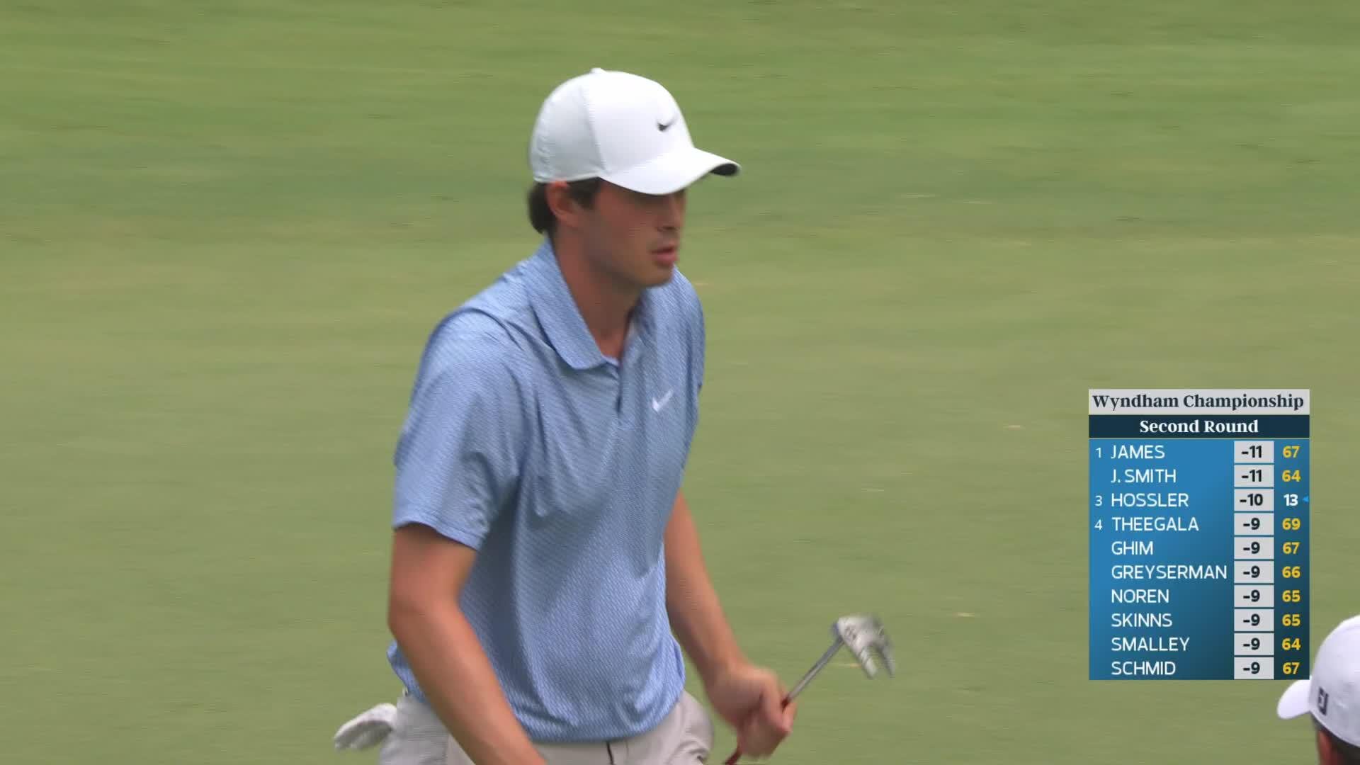 Davis Thompson drains 19-foot putt for birdie on No. 17 at Wyndham