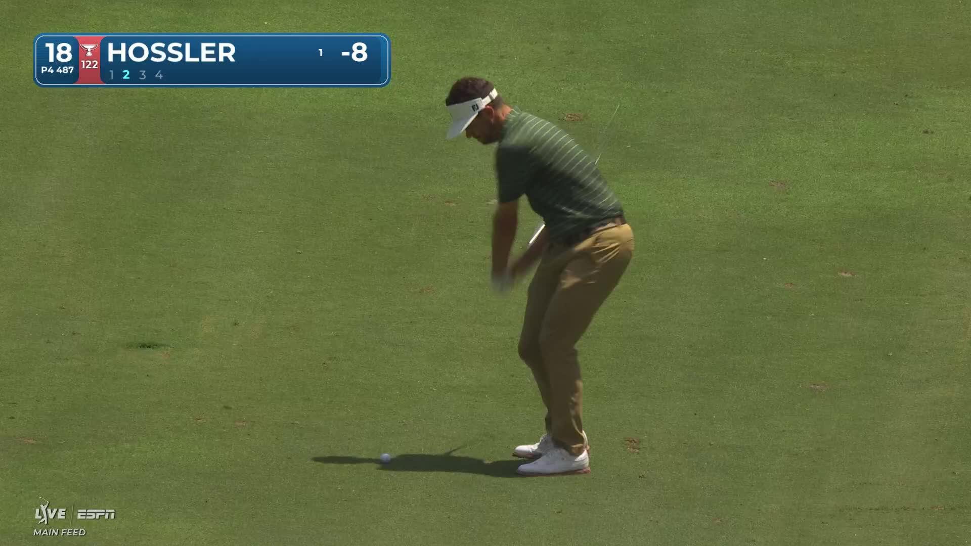 Beau Hossler gets up-and-down from 156 yards for birdie on No. 18 at Wyndham
