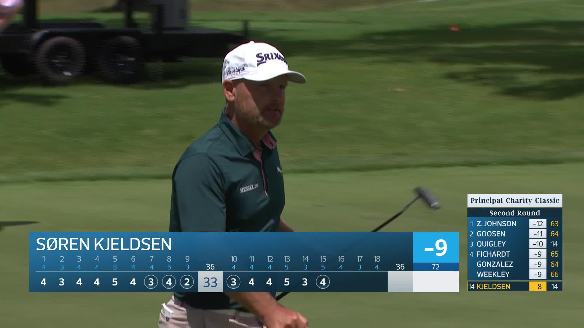 Søren Kjeldsen makes birdie putt on No. 15 at Principal Charity Classic