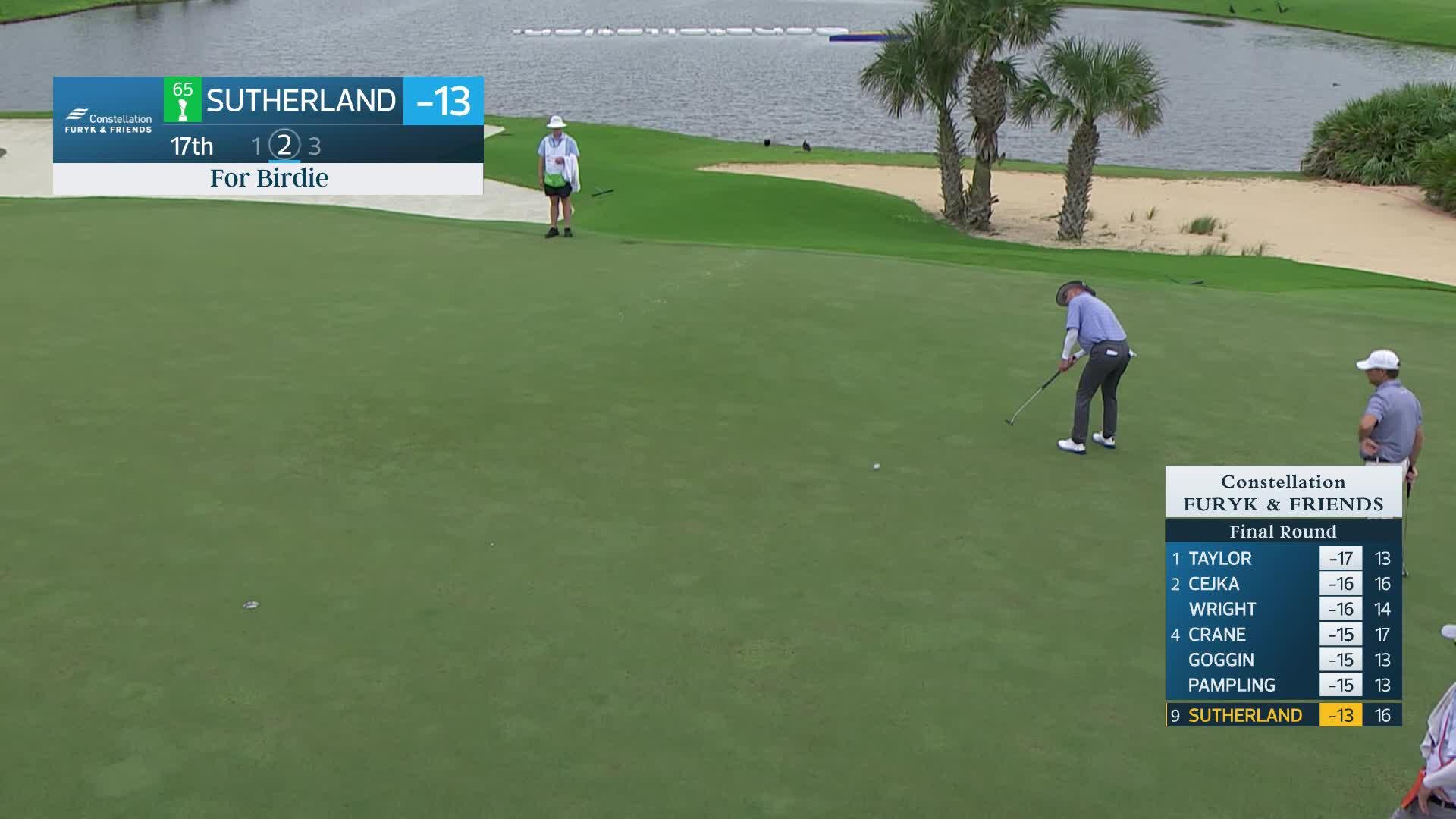 Kevin Sutherland makes birdie putt on No. 17 at Constellation FURYK & FRIENDS
